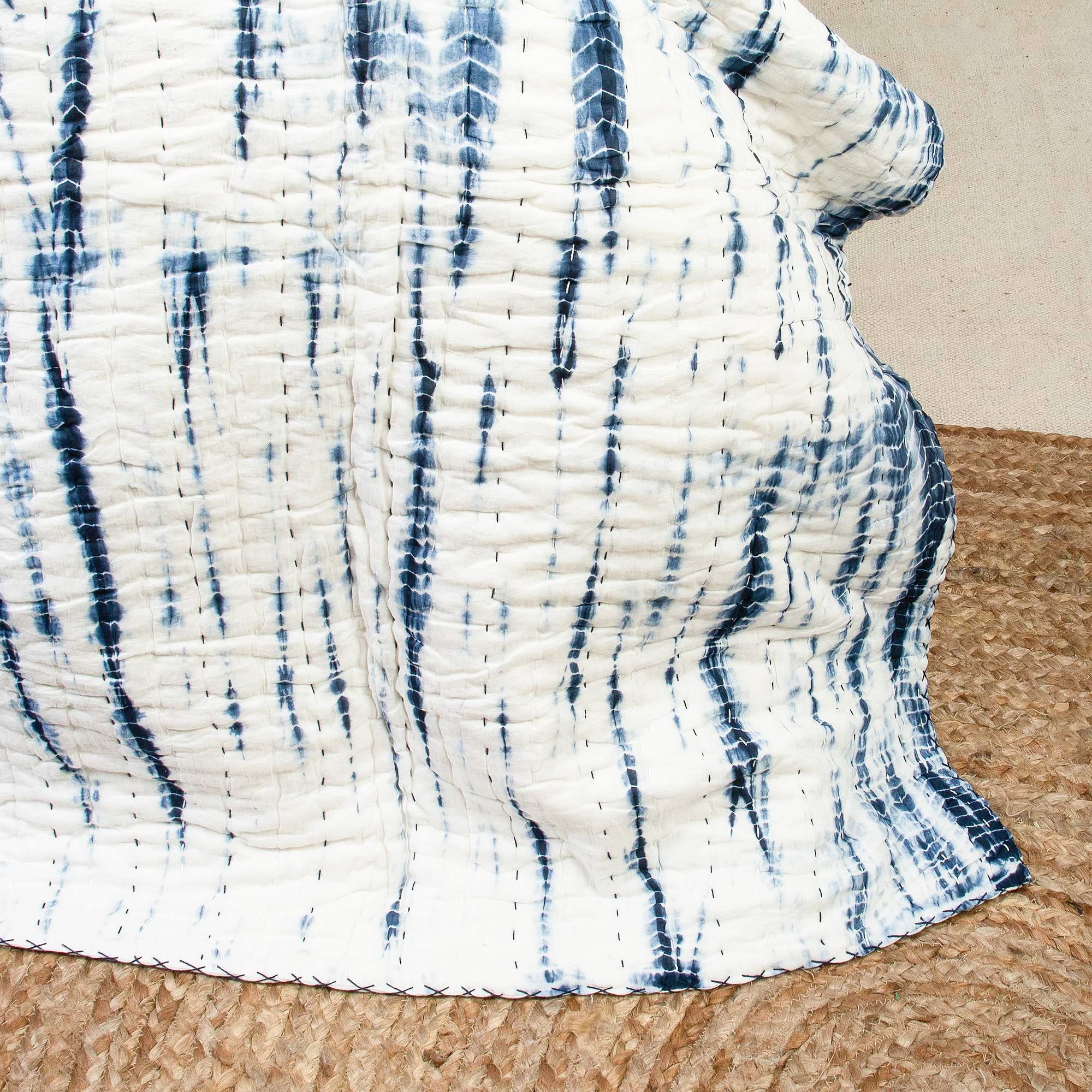 Tie Dye Organic Cotton Kantha Quilt - Heavy Winter Blankets